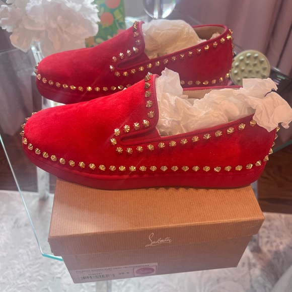 Christian Louboutin Shoes - Christian Louboutin red and gold spike flat shoe
